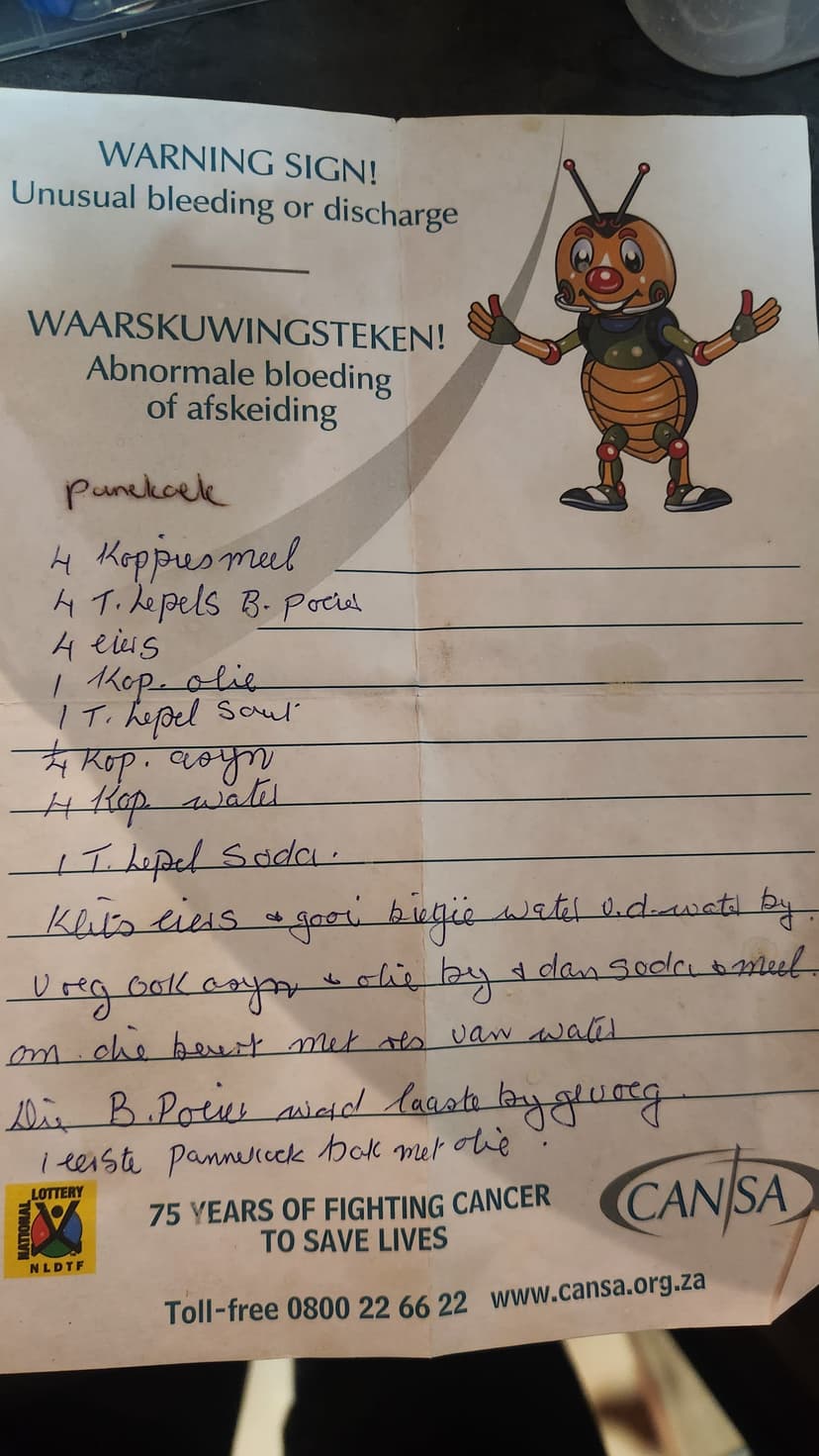 Original handwritten recipe — Pancakes